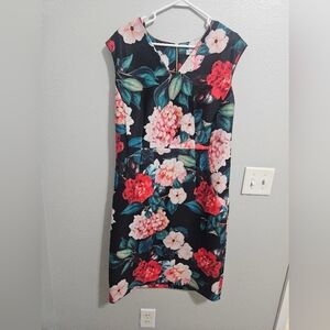 Calvin Klein Black Floral V-Neck Sheath Dress